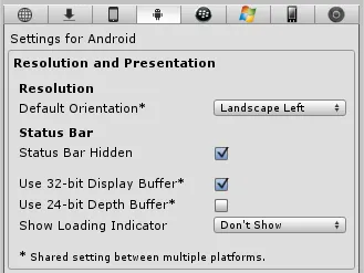 Player Settings view