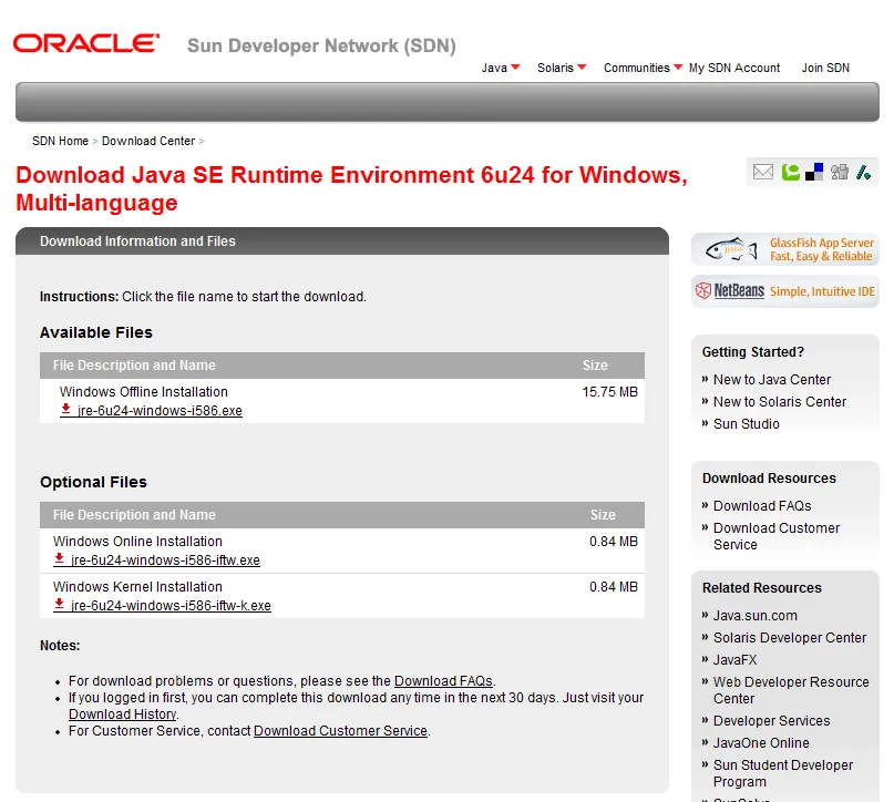 Download Java SE Runtime Environment 6uxx for Windows,Multi-language- oracle.com