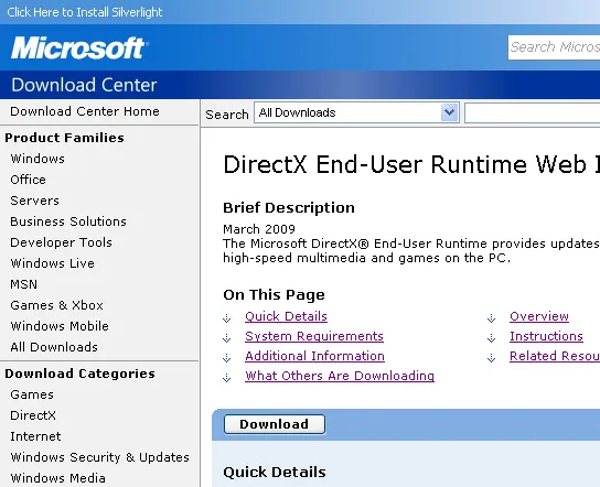 Download details: DirectX End-User Runtime