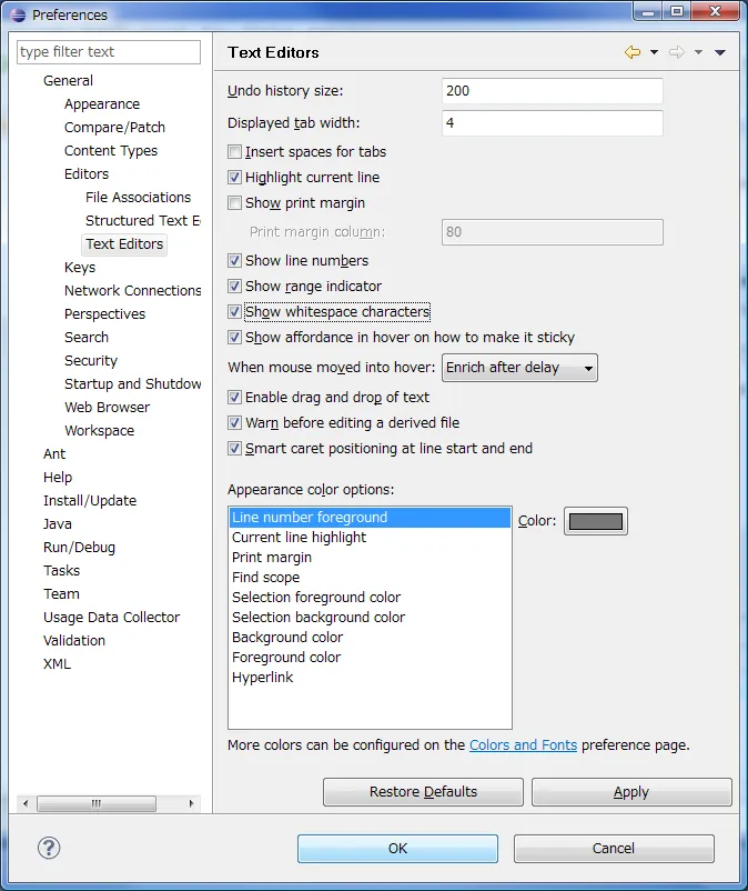 Preferences - Text Editors