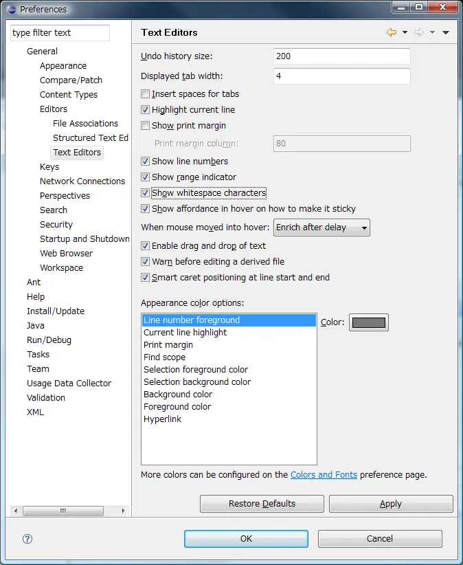 Preferences - Text Editors